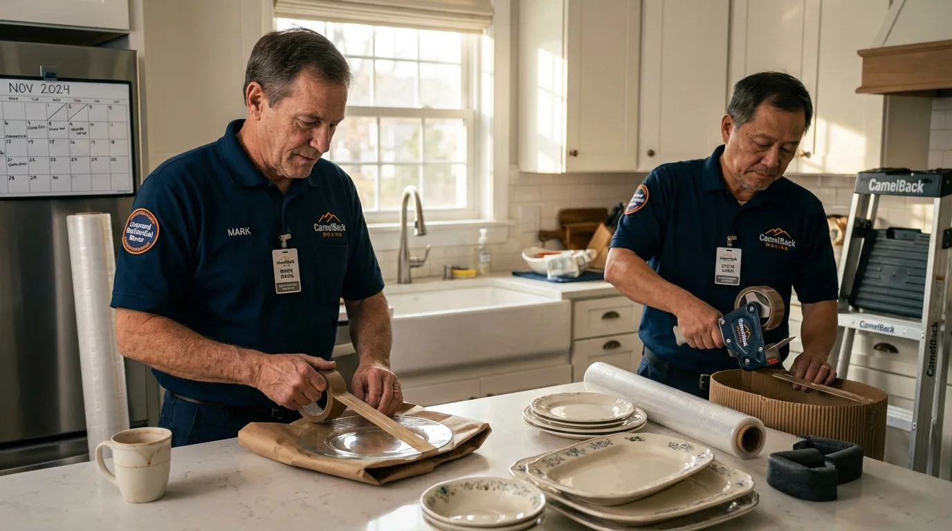 Professional crew packing kitchen dishware in Kingston Springs, TN